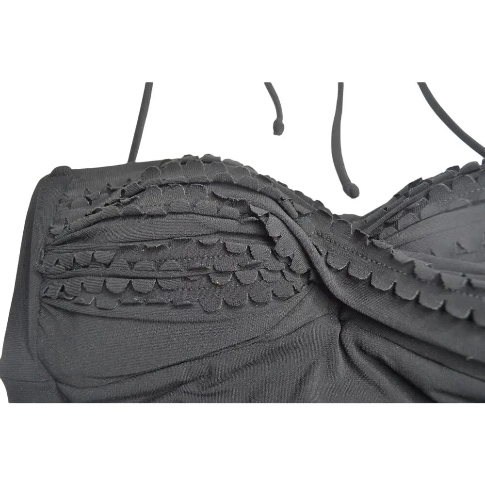 ROBIN PICCONE Women's Black Ruffled Padded Halter Tankini Top